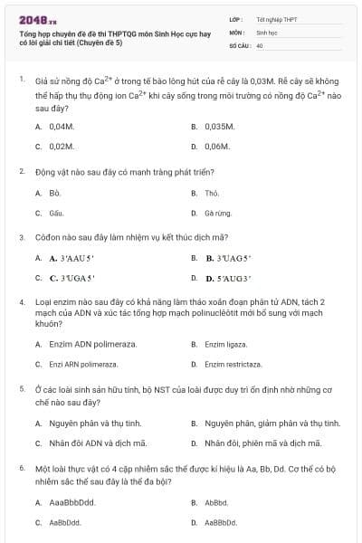 Tổng hợp chuyên đề đề thi THPTQG môn Sinh Học cực hay có lời giải chi tiết (Chuyên đề 5)
