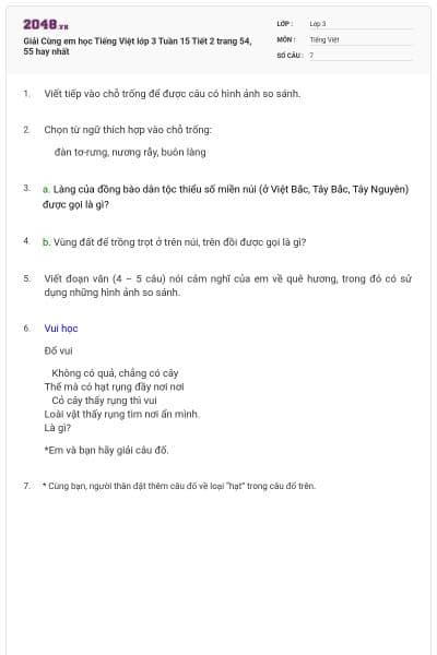 Giải Cùng em học Tiếng Việt lớp 3 Tuần 15 Tiết 2 trang 54, 55 hay nhất