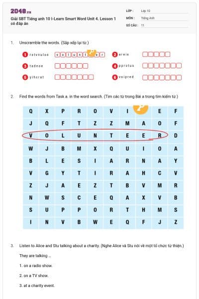 Giải SBT Tiếng anh 10 I-Learn Smart Word Unit 4. Lesson 1 có đáp án