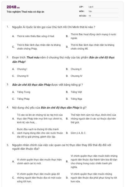 Trắc nghiệm Thuế máu có đáp án