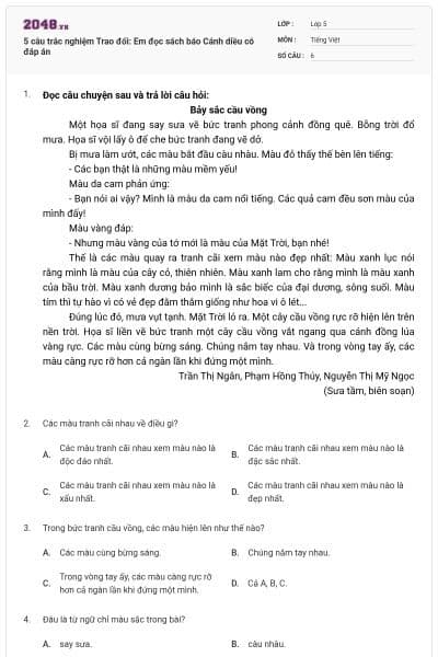 5 câu trắc nghiệm Trao đổi: Em đọc sách báo Cánh diều có đáp án
