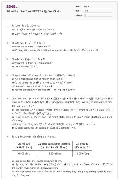 Giải vở thực hành Toán 8 KNTT Bài tập ôn cuối năm