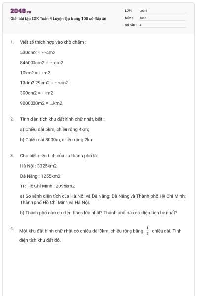 Giải bài tập SGK Toán 4 Luyện tập trang 100 có đáp án