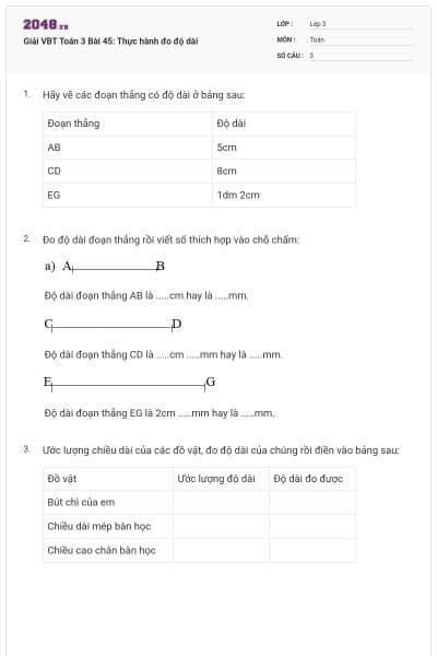 Giải VBT Toán 3 Bài 45: Thực hành đo độ dài