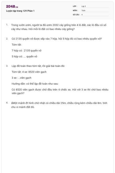 Luyện tập trang 129 Phần 1