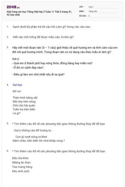 Giải Cùng em học Tiếng Việt lớp 3 Tuần 11 Tiết 2 trang 41, 42 hay nhất