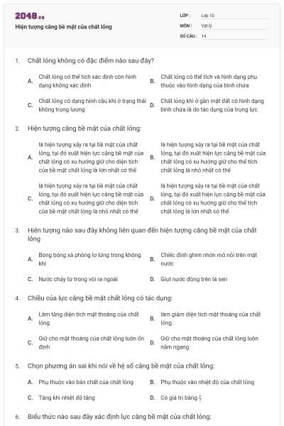 Hiện tượng căng bề mặt của chất lỏng