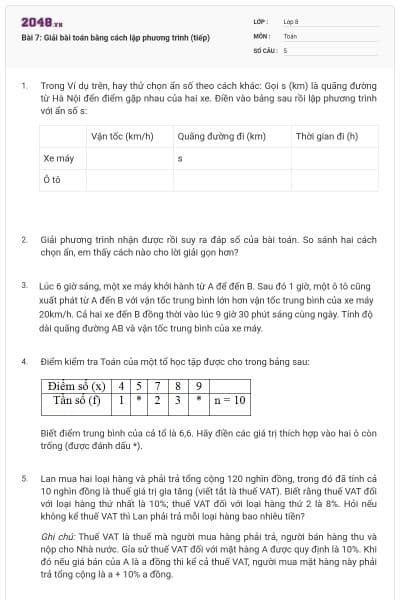 Bài 7: Giải bài toán bằng cách lập phương trình (tiếp)