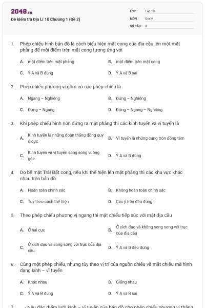 Đề kiểm tra Địa Lí 10 Chương 1 (Đề 2)