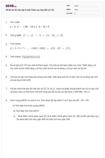 28 Đề ôn thi vào lớp 6 môn Toán cực hay (Đề số 15)