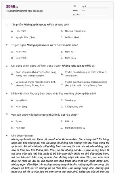 Trắc nghiệm: Những ngôi sao xa xôi