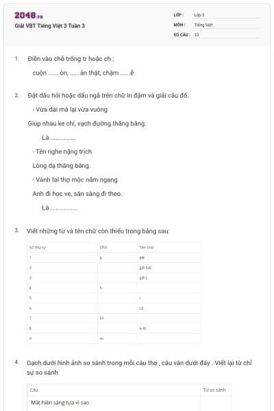 Giải VBT Tiếng Việt 3 Tuần 3