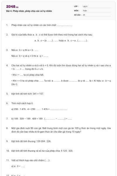 Bài 4. Phép nhân, phép chia các số tự nhiên