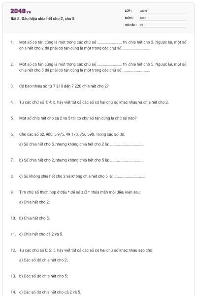 Bài 8. Dấu hiệu chia hết cho 2, cho 5