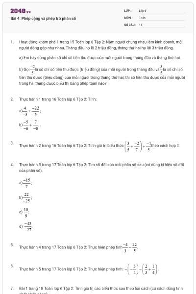 Bài 4: Phép cộng và phép trừ phân số