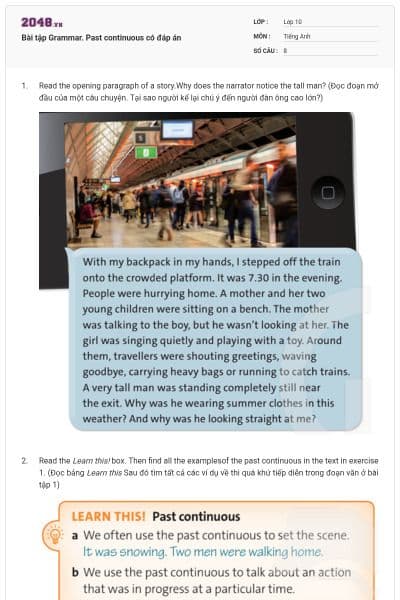 Bài tập Grammar. Past continuous có đáp án