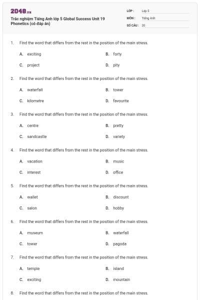 Trắc nghiệm Tiếng Anh lớp 5 Global Success Unit 19 Phonetics (có đáp án)