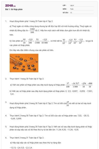 Bài 1: Số thập phân