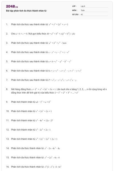 Bài tập phân tích đa thức thành nhân tử