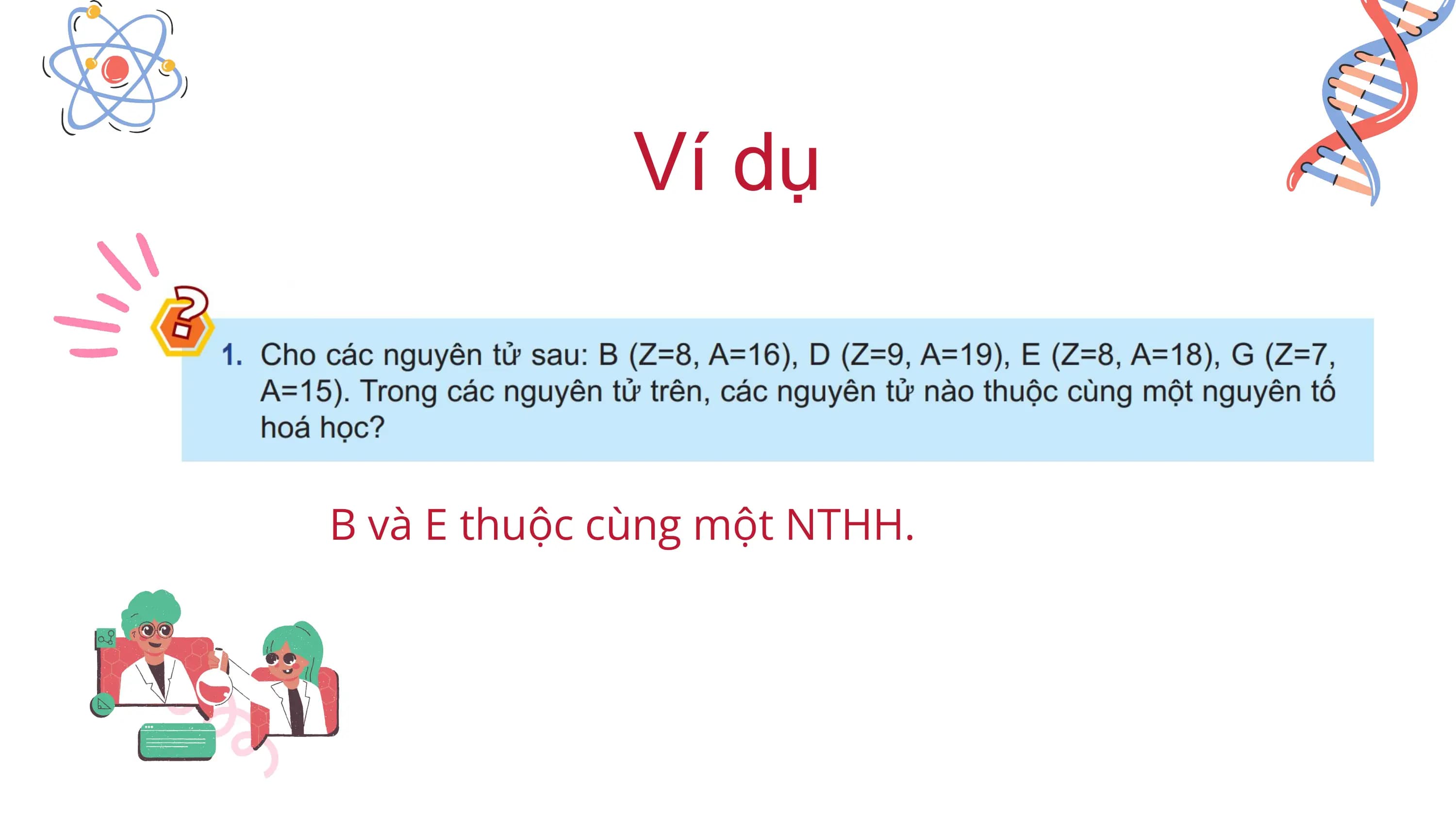 Ví dụ
B và E thuộc cùng một NTHH.