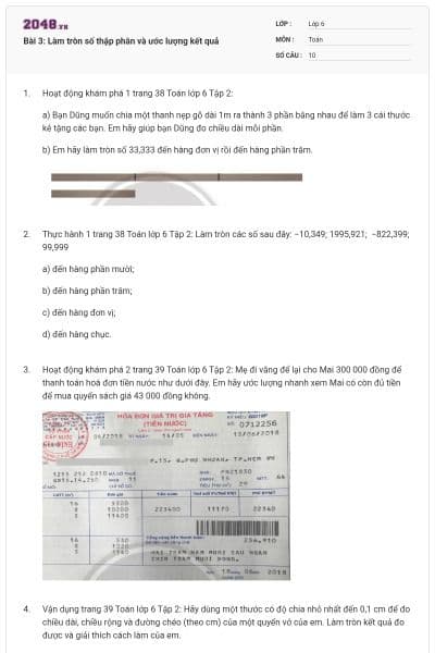 Bài 3: Làm tròn số thập phân và ước lượng kết quả