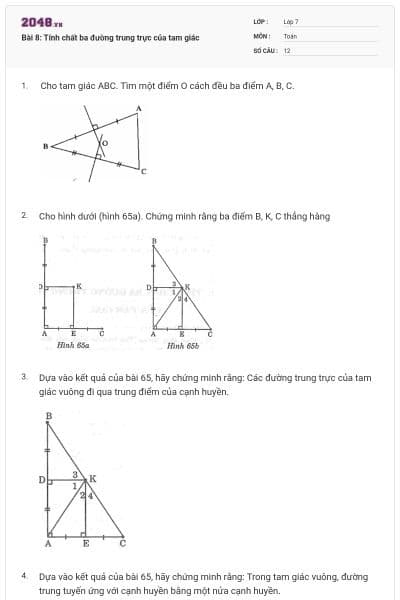 Bài 8: Tính chất ba đường trung trực của tam giác