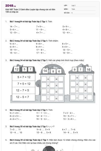 Giải VBT Toán 2 Cánh diều Luyện tập chung các số đến 100 có đáp án