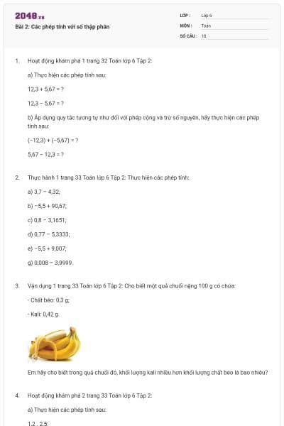Bài 2: Các phép tính với số thập phân