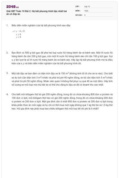 Giải SBT Toán 10 Bài 2. Hệ bất phương trình bậc nhất hai ẩn có đáp án