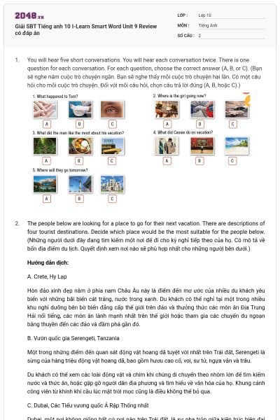 Giải SBT Tiếng anh 10 I-Learn Smart Word Unit 9 Review có đáp án