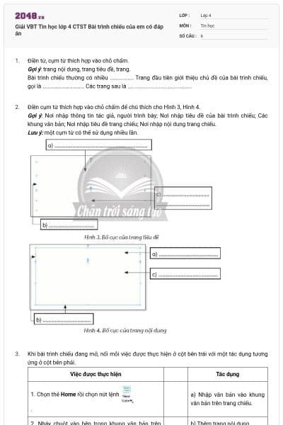 Giải VBT Tin học lớp 4 CTST Bài trình chiếu của em có đáp án