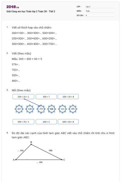 Giải Cùng em học Toán lớp 2 Tuần 30 - Tiết 2