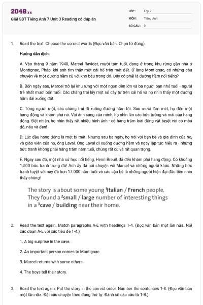Giải SBT Tiếng Anh 7 Unit 3 Reading có đáp án