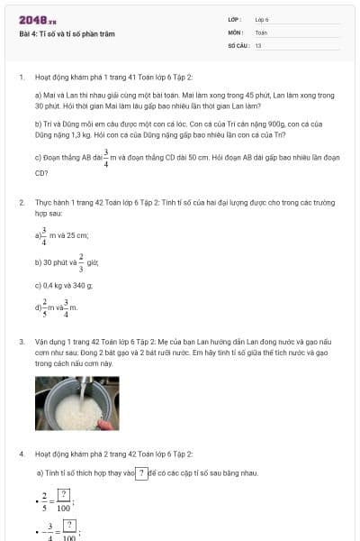 Bài 4: Tỉ số và tỉ số phần trăm