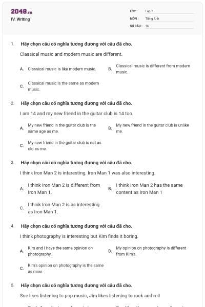 IV. Writing