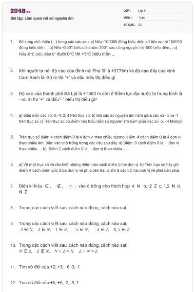 Bài tập: Làm quen với số nguyên âm