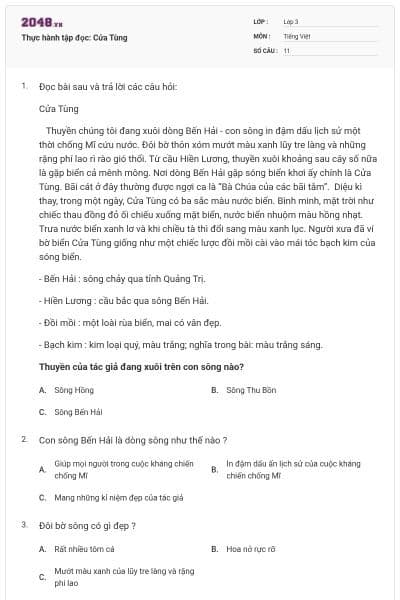 Thực hành tập đọc: Cửa Tùng