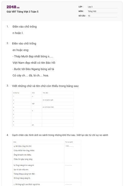 Giải VBT Tiếng Việt 3 Tuần 5