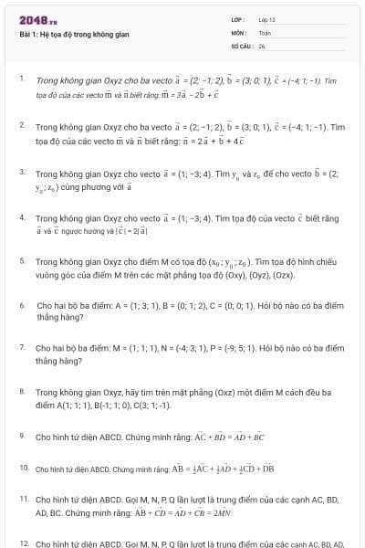Bài 1: Hệ tọa độ trong không gian