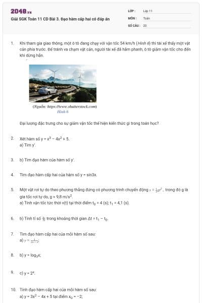 Giải SGK Toán 11 CD Bài 3. Đạo hàm cấp hai có đáp án
