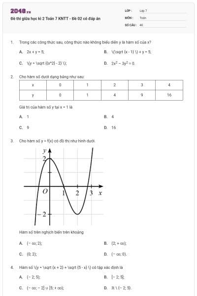 Đề thi giữa học kì 2 Toán 7 KNTT - Đề 02 có đáp án