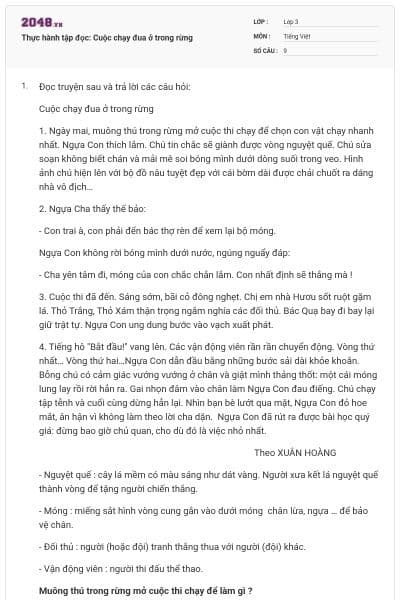 Thực hành tập đọc: Cuộc chạy đua ở trong rừng