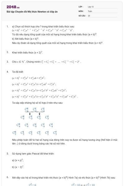 Bài tập Chuyên đề Nhị thức Newton có đáp án