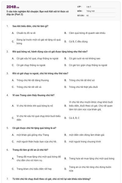5 câu trắc nghiệm Kể chuyện: Bạn mới Kết nối tri thức có đáp án (Part 3)