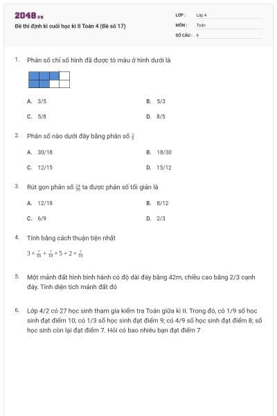 Đề thi định kì cuối học kì II Toán 4 (Đề số 17)