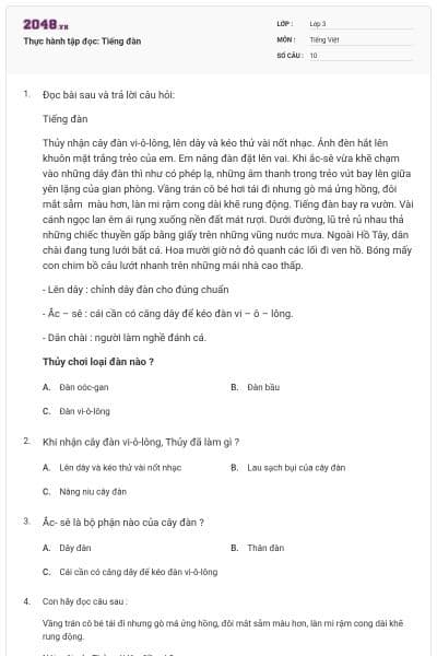 Thực hành tập đọc: Tiếng đàn