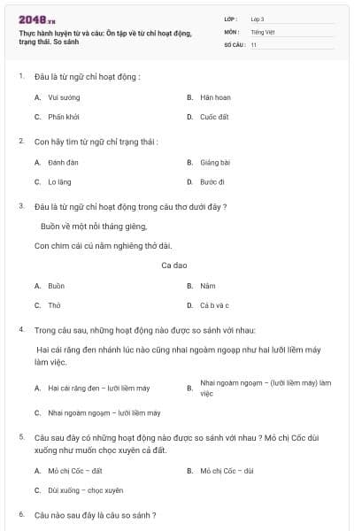 Thực hành luyện từ và câu: Ôn tập về từ chỉ hoạt động, trạng thái. So sánh